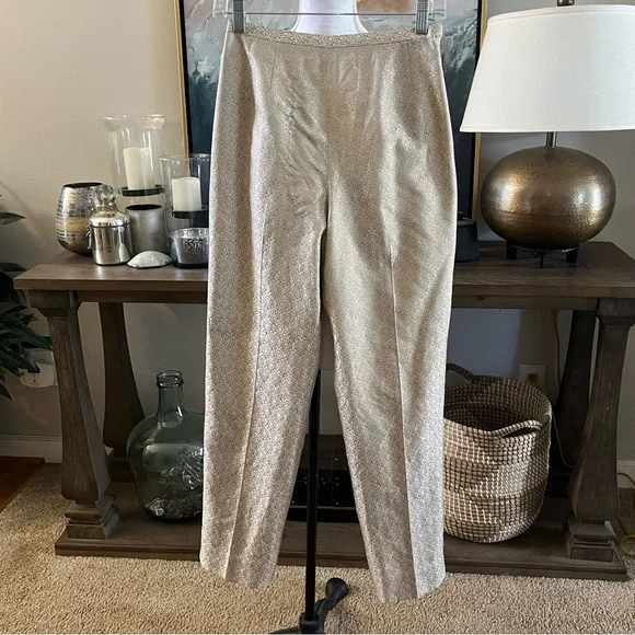 ✨ Talbots Pure Silk Brocade Pants NWT Gold & White Elegant Dress Trousers 4 ✨ - Picture 2 of 5